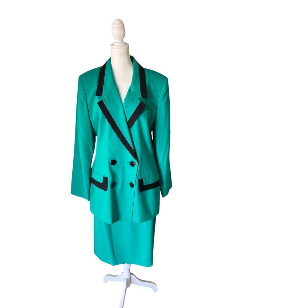 Oleg Cassini Green with Black Skirt Suit Size 14